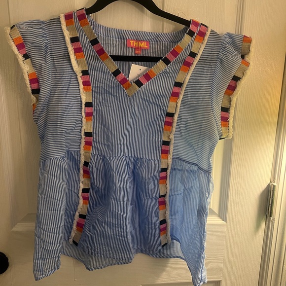 THML Tops - NWT THML Top with Blue Stripes and Colorful Trim